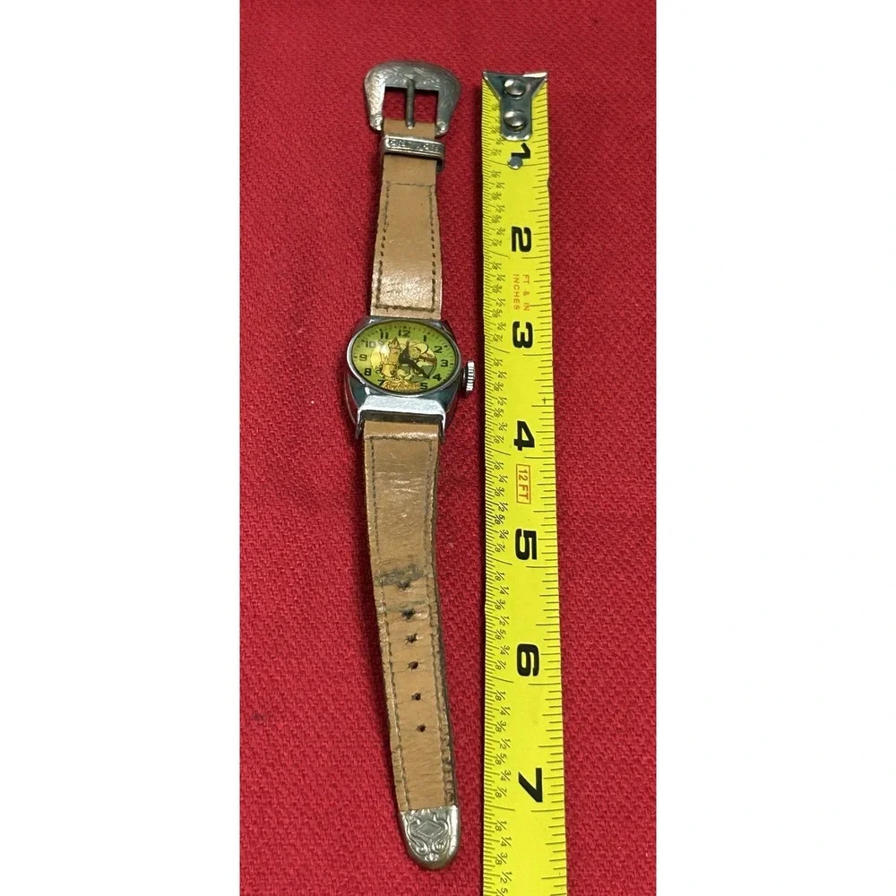 Vintage 1950s ROY ROGERS & TRIGGER Green Round Mens Watch Original Band READ